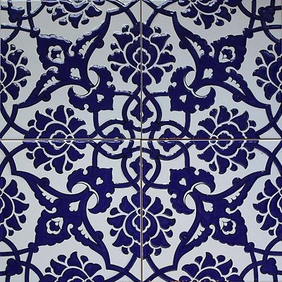 Cobalt Blue 16"x16" Turkish Ottoman Iznik Floral Pattern Ceramic Tile Set - Image 1 of 4