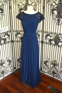 SR969 LA FEMME 21621 NAVY SZ 12 BEADED $499 BEADED FORMAL GOWN DRESS - Picture 1 of 8