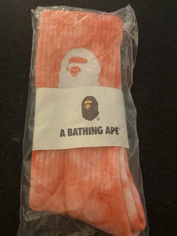 Calcetines Bape A Bathing Ape Crew Naranja Rosa Tie-Dye Talla L-Auténticos Etiquetados y Etiquetados Foto 1 de 1