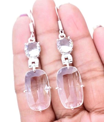 White Topaz Gemstone 925 Sterling Silver Beautiful Unique Earring Size-2.10" - Image 1 of 3