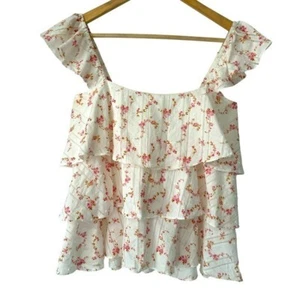 Carolina Constas Flatterärmel Stufen Rüschen Blumen Schweizer Punkte Bluse Top - L - Bild 1 von 11