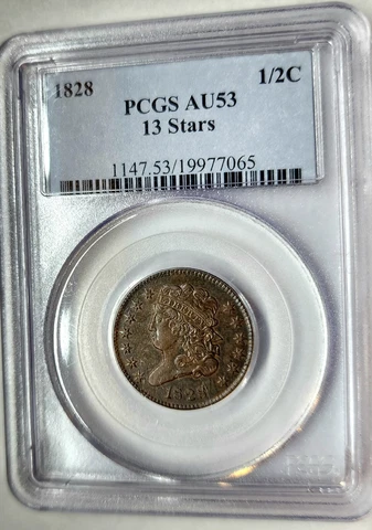 RARE 1828 CLASSIC HEAD HALF CENT 1/2C PCGS AU-53  EARLY AMERICAN HIGH GRADE COIN Cover