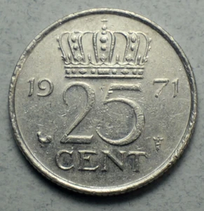 Netherlands 25c 25 Cents 1971 KM#183 Europe Coin - Picture 1 of 2