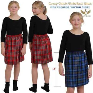 Girls School Skirt Tartan Box Pleated All round Elasticated Knee Length Age 5-13 - Picture 1 of 8
