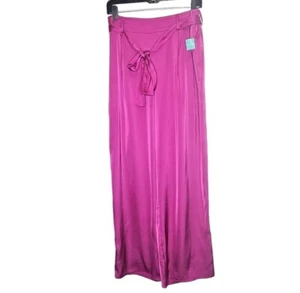 Maurices Womens Large Regular Magenta Wide-Leg Pants Tie Elastic Waist Pockets - Picture 1 of 12