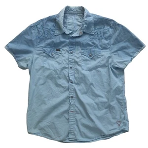 Guess Mens Button Up Short Sleeve Shirt Los Angeles Division 1201/1203 Blue XL - Picture 1 of 5