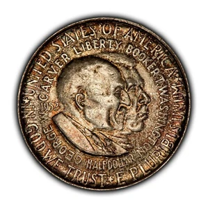 1952 50c Washington-Carver Commemorative Silver Half Dollar - Luster - SKU-C1211 - Picture 1 of 8