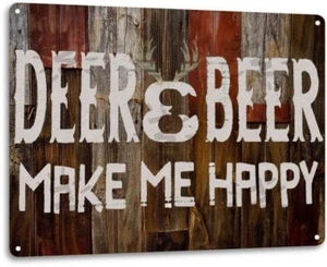 Deer Beer Make Me Happy Retro lustig Jagd Jagd Kabinendekor großes Metallschild - Bild 1 von 4