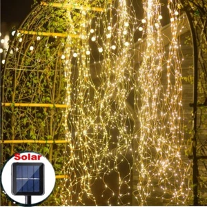Solar LED Waterfall Lights Copper Wire Fairy String Outdoor Wedding Dating Decor - Picture 1 of 23