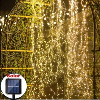 200 LED Solar Waterfall String Light Copper Wire Fairy Outdoor Garden Decor Lamp - Image 1 of 4
