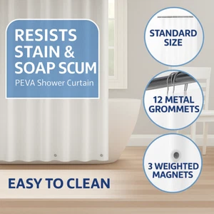 Clear Shower Curtain Liner 72x72 Waterproof PEVA Plastic with 3 Magnets Grommets - Picture 1 of 5