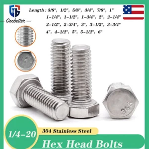 Pernos de cabeza hexagonal 1/4-20 304 acero inoxidable rosca completa DIN 933 longitud 3/8" - 6" - Imagen 1 de 14
