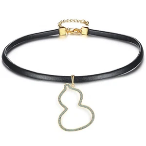 Collar Chocker Oro Turquesa Colgante Grande Cuero Dije - Imagen 1 de 7