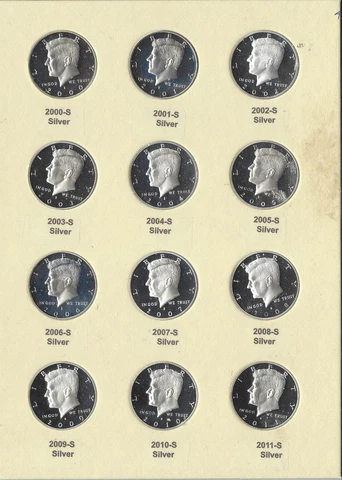 2000-2011 S Proof Silver Kennedy Half Dollar  Cameo - 12 Piece Set - Typical Set Cover