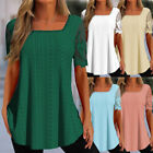 Ladies Holiday Blouse Top Women Casual Loose Square Collar T-shirt Tee Plus Size