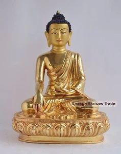 12.75" Shakyamuni Buddha Gold Gilded Face Painted Copper Statue Patan From Nepal - Picture 1 of 4