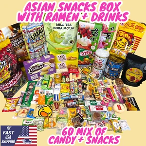 60 Pieces With Drink Japanese Korean Asian Snacks | SNACK SAMPLERS - Picture 1 of 8