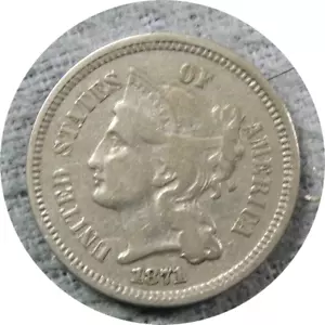 elf Three Cents Nickel 1871 E84 - Picture 1 of 2