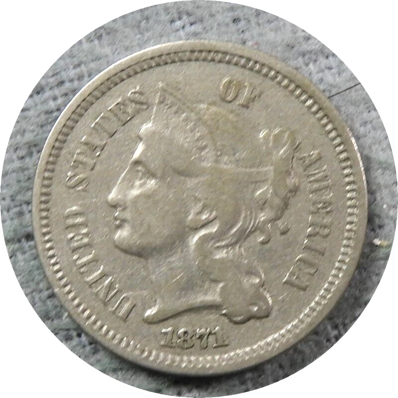 elf Three Cents Nickel  1871   E84 - Image 1 of 2