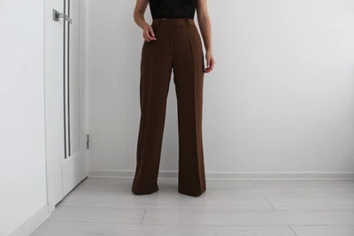 VICTORIA BECKHAM Wool Pants women’s High Waisted Wide Leg Trousers In Brown - Image 1 of 4
