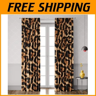 Cortinas de ventana con estampado de guepardo 42x84 - Decoración de leopardo marrón Foto 1 de 4