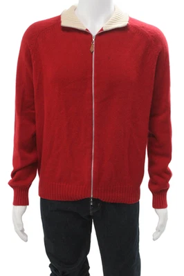 Eredi Pisano Mens Full Zip 100% Cashmere Collared Sweater Red Size L - Image 1 of 4