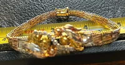 Italy Milor Rose & Yellow Gold Vermeil Sterling Silver Flower 7.5” Bracelet - Image 1 of 4