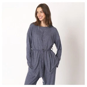 Cuddl Duds Soft Cardigan Sweater Petite Large Heather Navy Blue Loungewear Top - Picture 1 of 9