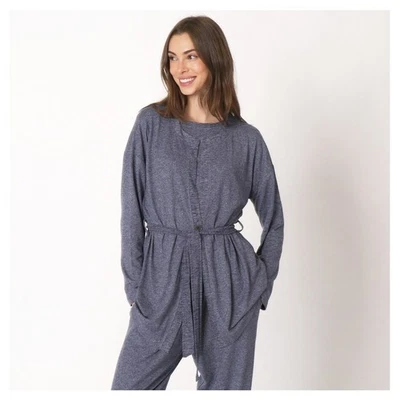 Cárdigan Suéter Pequeño Grande Brezo Azul Marino Ropa de Salón Cuddl Duds Suave Foto 1 de 4