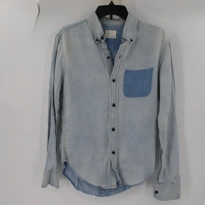 Band of Outsiders Shirt Mens 1 denim blue Button Down Long Sleeve faux pocket - Image 1 of 4