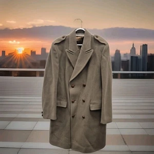 Crombie Vintage Dunn & Co Brown Wool Double Breast Military Coat Jacket Large - Picture 1 of 9