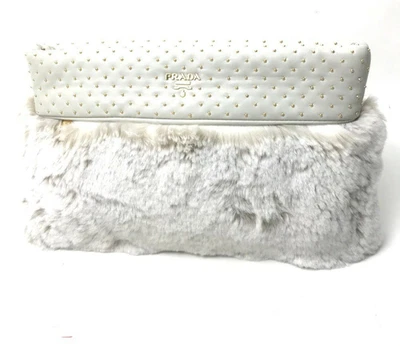 PRADA Bolso de Fiesta Mujer Bolso sin asas Piel Cuero Off-White W29cm×H19cm USADO Foto 1 de 4
