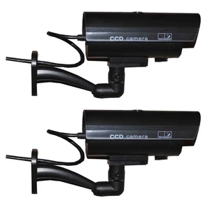 New Plastic 2x Dummy Security Camera Fake Flashing Home Surveillance - Picture 1 of 14