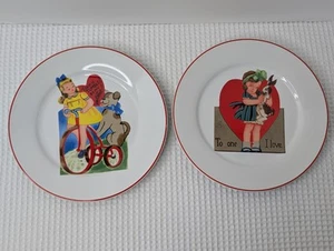 Rosanna Studios Valentine's Day Plates Set Salad Dessert Vintage Little Girls 8" - Picture 1 of 9