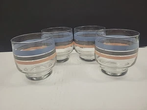 Set Of 4 International Coronado Glass/ Tumbler Blue/Gray/Pink Banded MCM - Picture 1 of 3