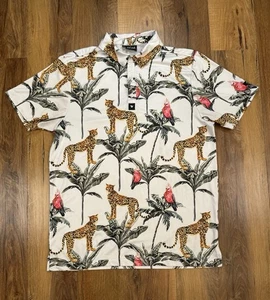 Bad Birdie Poloshirt Herren Medium weiß Gepard Papagei Palme Golf Tropical Print - Bild 1 von 8