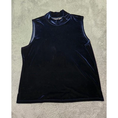 Impressions Estilo de Vida Terciopelo Cuello Simulado Sin Mangas Top Elegante Fiesta XL Azul Profundo Foto 1 de 4