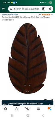 Fanimation B854DC Dark Cherry-5 54" Oval Leaf Carved Wood Blade 5 - Image 1 of 3