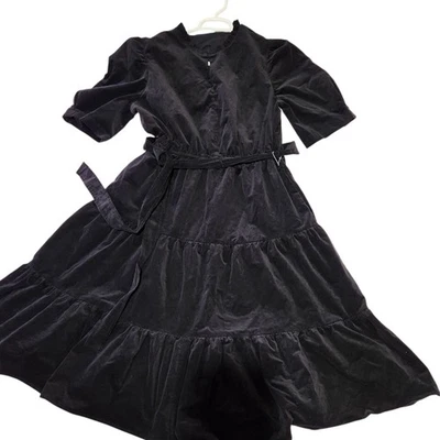 Draper James Dress Size XL Black Velvet Midi Front Buttons Belt New - Image 1 of 4