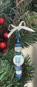 Handmade Beaded Ornament Blue Silver “13” Swiftie Inspired Taylor Fan Gift Decor - Picture 1 of 4