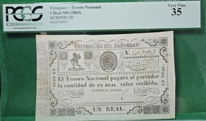 Paraguay Tesoro Nacional 1 Real ND 1865 PCGS 35 - Picture 1 of 2
