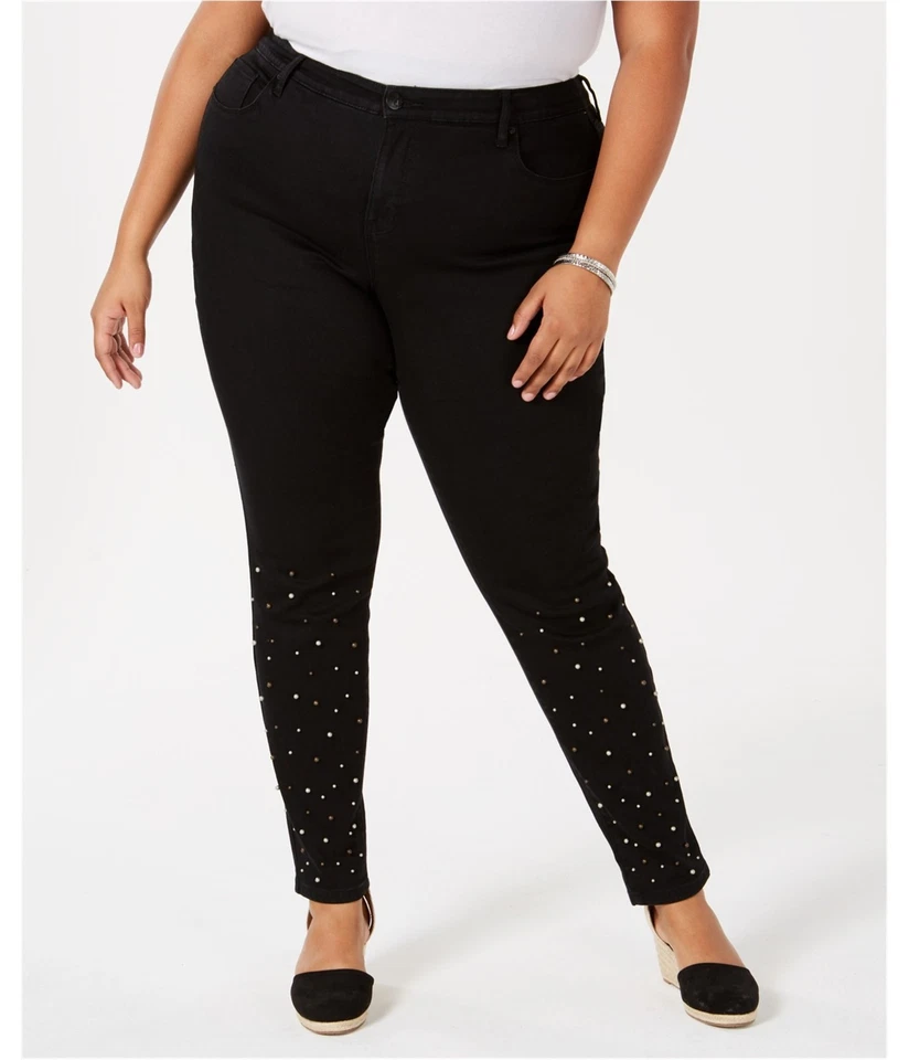 Style & Co. Womens Metal Pearl Skinny Fit Jeans, black, Plus Size, 22W - Image 1 of 1