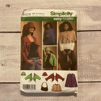 Simplicity 4428 Sewing Pattern Bolero Jacket Poncho Hat Purse Sz XS-XL UNCUT - Image 1 of 4