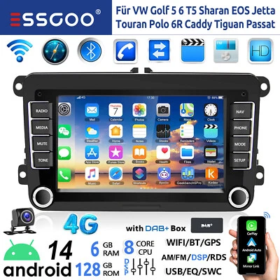 DAB+ Android14 6+128G Carplay Autoradio GPS 4G Für VW GOLF 5 6 Touran Caddy Polo - Bild 1 von 4
