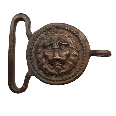 Napoleonic British Lion-Mask Belt Slide Sword Sling Hanger c1790–1815 Brass war - Image 1 of 4