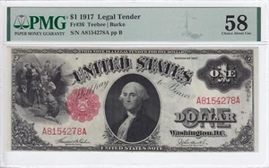 1917 $1 Legal Tender Note Sawhorse FR#36 PMG AU58 A8154278A - Picture 1 of 2