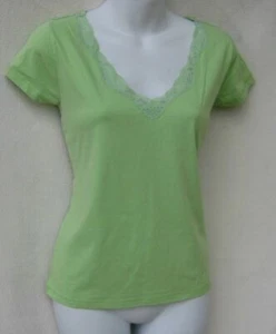 Camiseta Top Sigrid Olsen Verde Mujer Elástica Cuello en V Encaje Escote Talla XS - Imagen 1 de 2