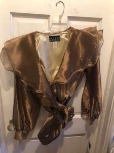 NWT ALEX EVENINGS GOLD LONG SLEEVE EVENING  BLOUSE SIZE L I MAGNIN STUNNING!! - Picture 1 of 6