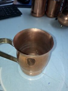Vintage Copper Metal 12 Oz. Pitcher Creamer Jug  Brass Handle