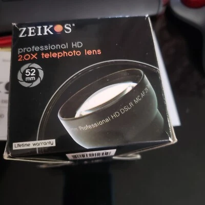 Zeikos LENS 52mm PRO HD 2.0x Telephoto ZE-2X52B. HD DSLR MC AF & ZE-WA52B .45 wi - Image 1 of 4